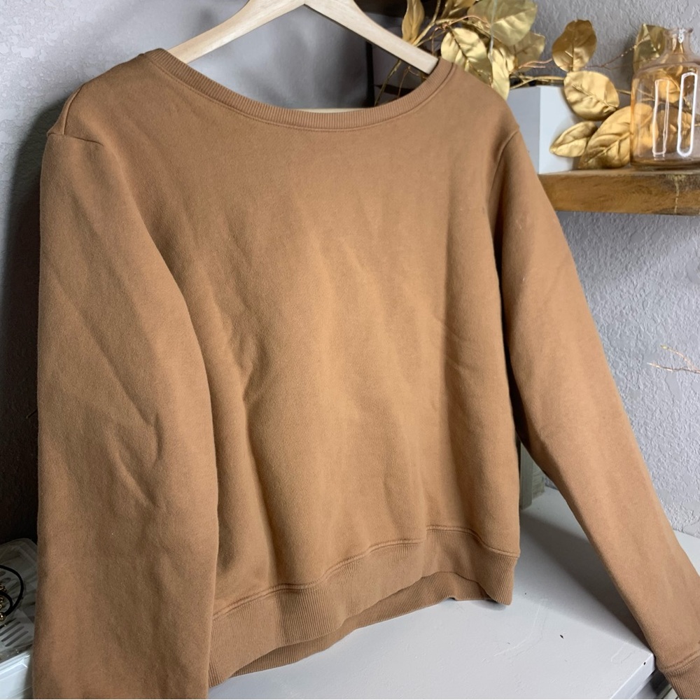 Joah Brown Deep V-Neck Pullover Sweatshirt in Camel - Picture 5 of 6